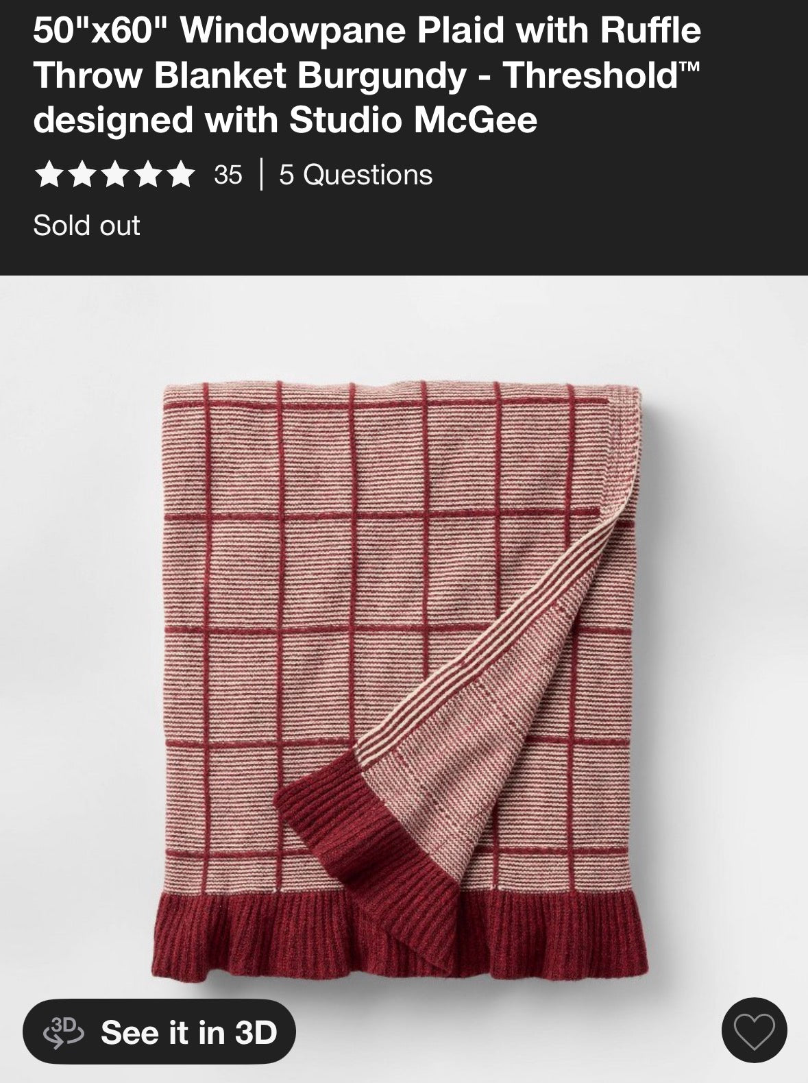 Studio McGee 50”x60” Plaid Ruffle Throw Blanket, New