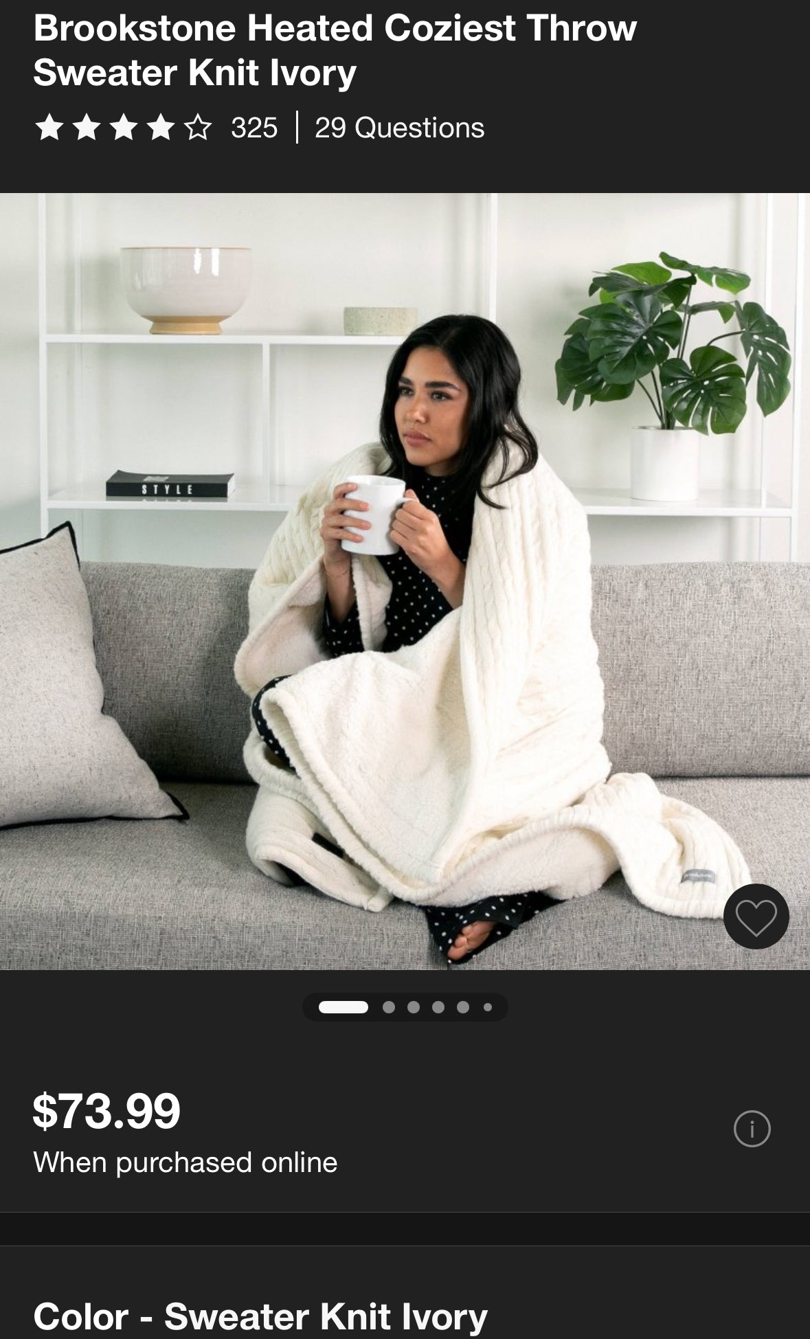 Brookstone 50”x60” Sweater Knit Throw Blanket, New