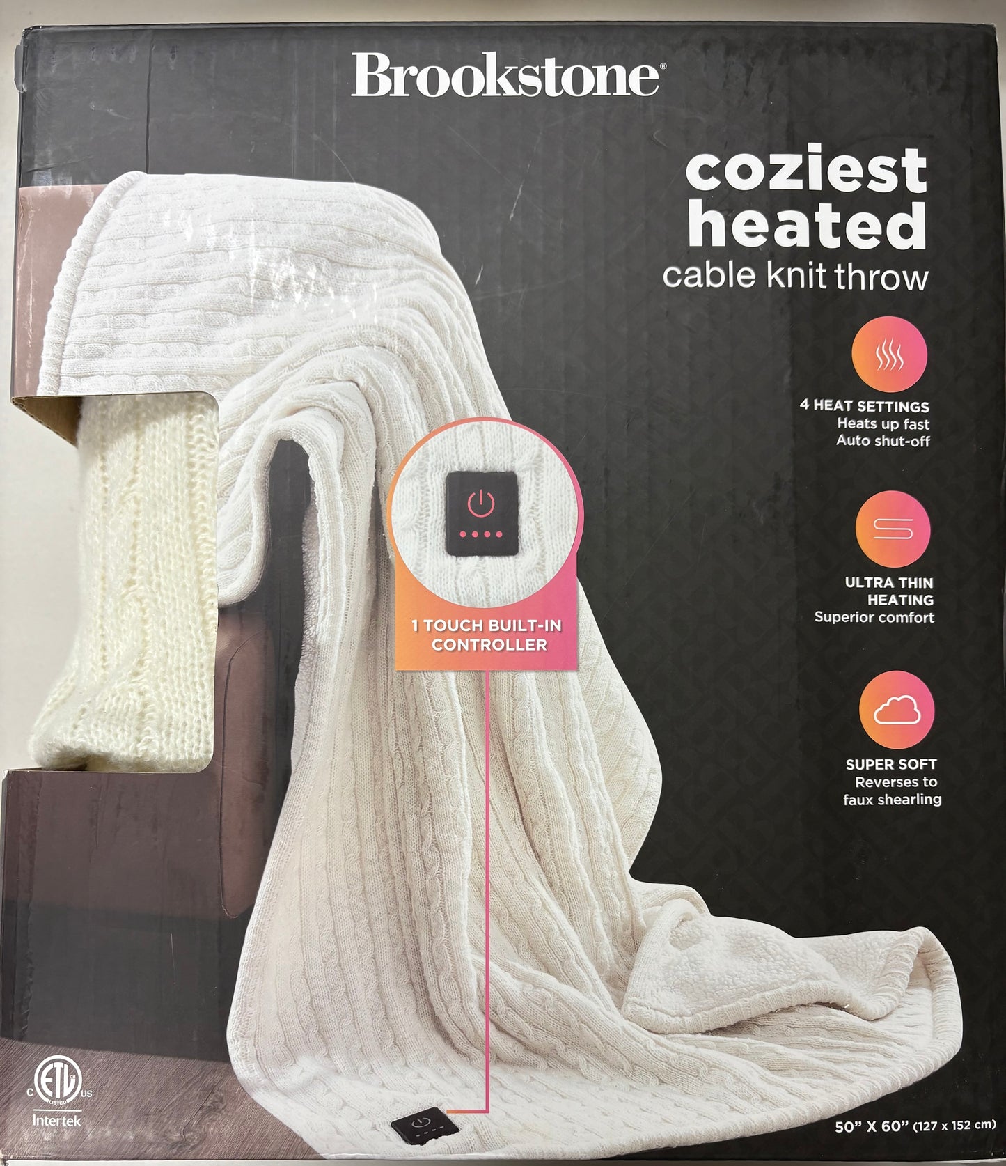 Brookstone 50”x60” Sweater Knit Throw Blanket, New