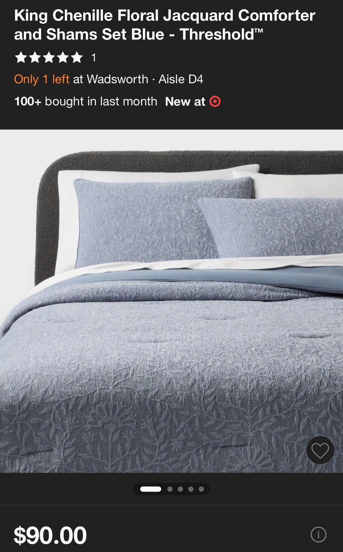 Threshold King Chenille Floral Jacquard Comforter Set, New