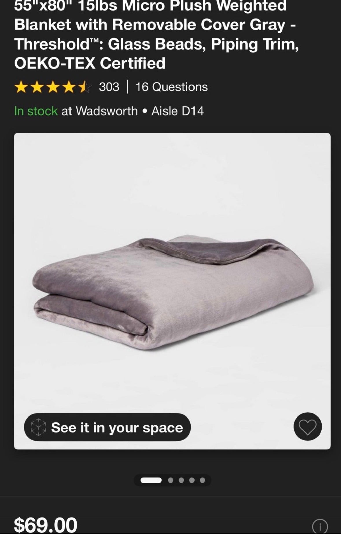 Threshold 55”x80” Micro Plush 15 lb Weighted Blanket, New