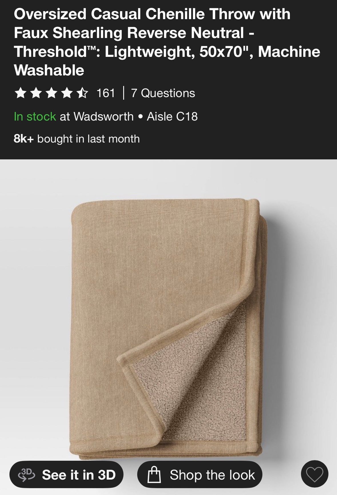 Threshold 50”x70” Chenille Throw Blanket, New