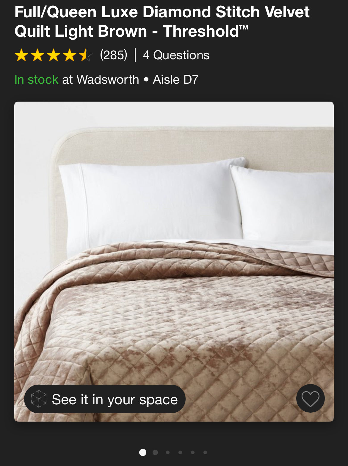Threshold Full/Queen Luxe Diamond Stitch Velvet Quilt, New