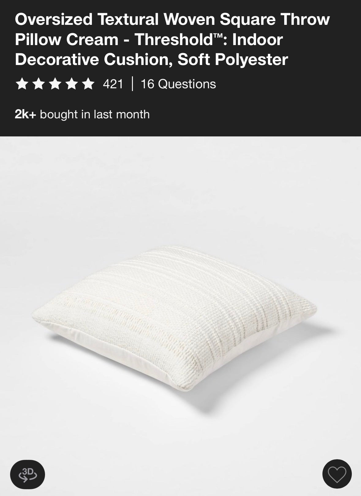 Threshold 24”x24” Oversized Woven Throw Pillow Set, New