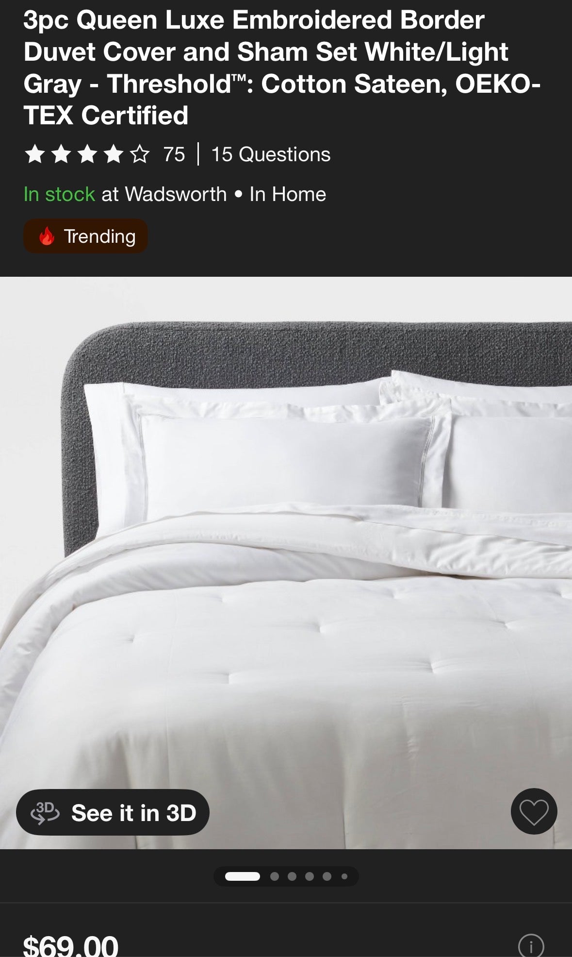 Threshold Full/Queen Luxe Embroidered Border Cotton Duvet Set, New