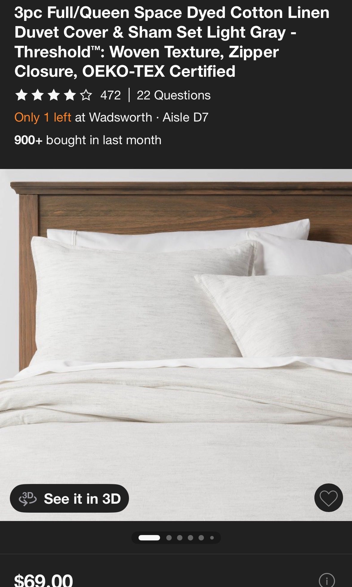 Threshold Full/Queen Space Dyed Cotton Linen Duvet Set, New