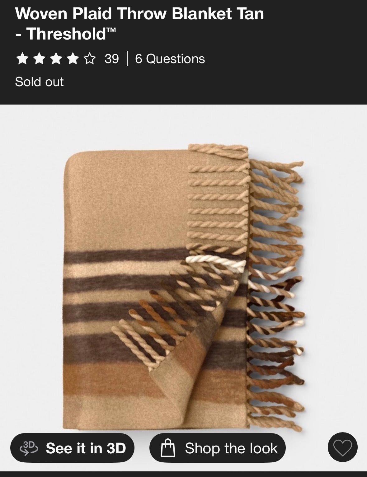 Threshold 50”x60” Woven Plaid Throw Blanket, New
