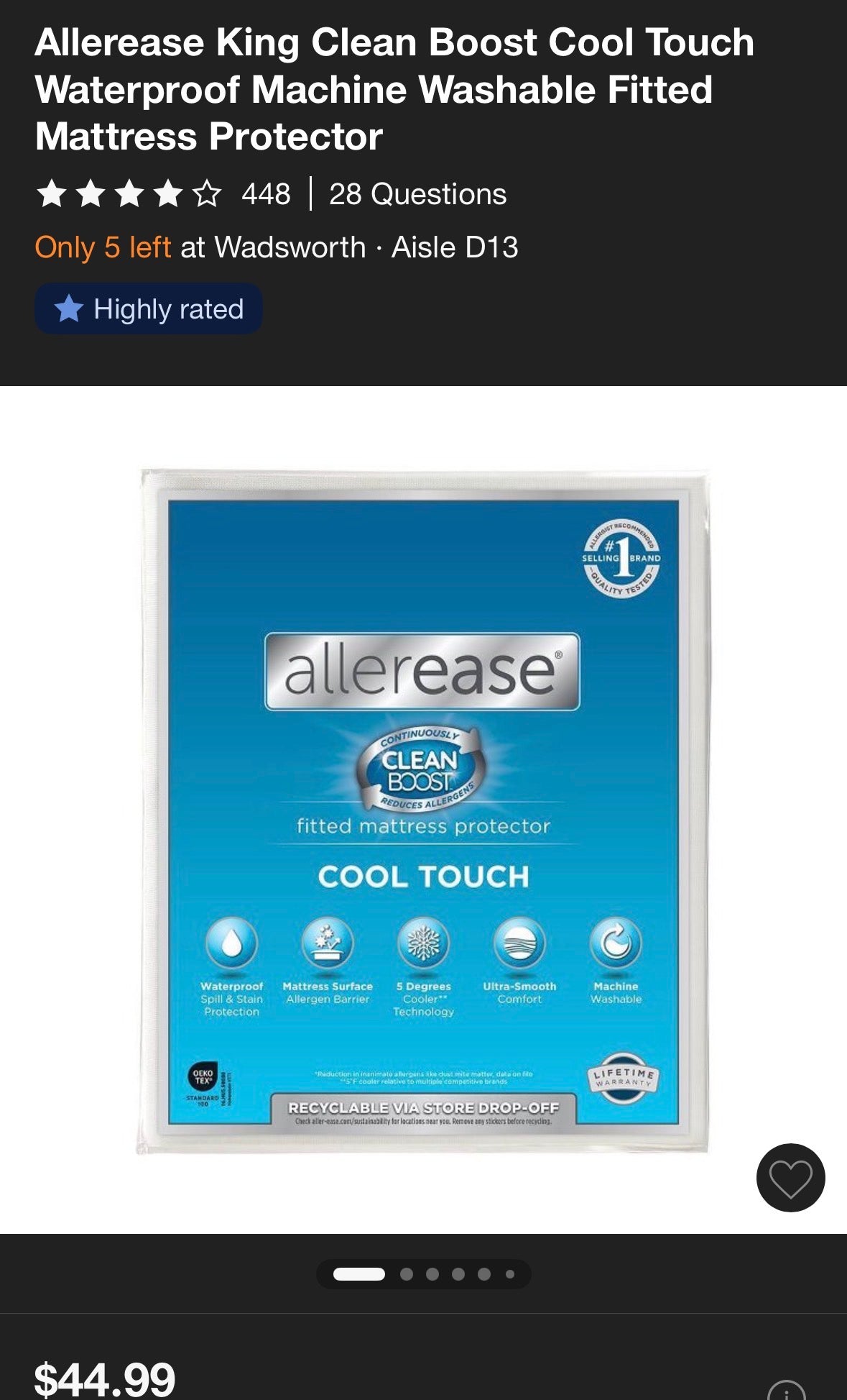 Allerease King Cool Touch Mattress Protector, New