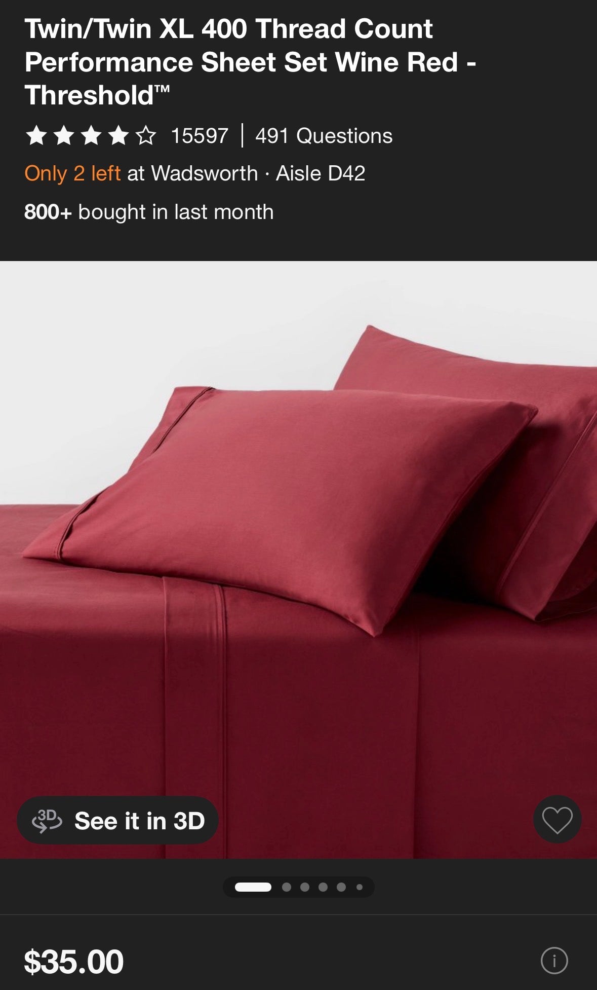 Threshold Twin/XL Twin Solid Performance Sheet Set, New