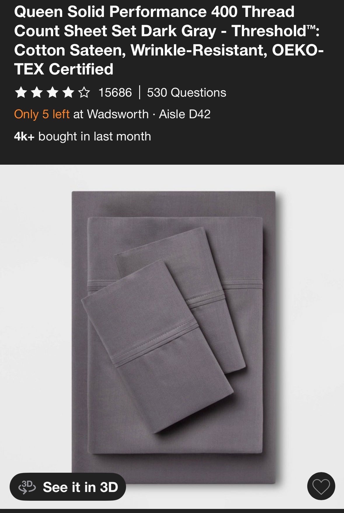 Threshold Queen Solid Performance Sheet Set, New
