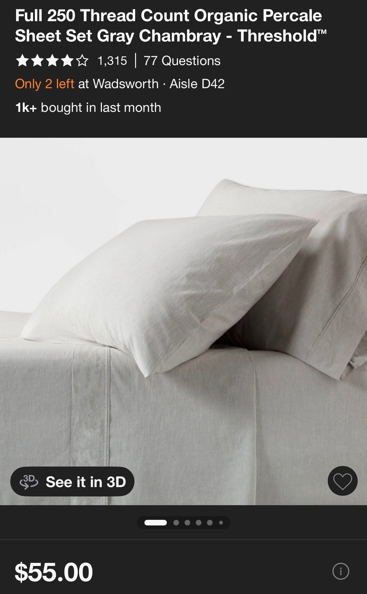 Threshold Full Organic Cotton Percale Sheet Set, New