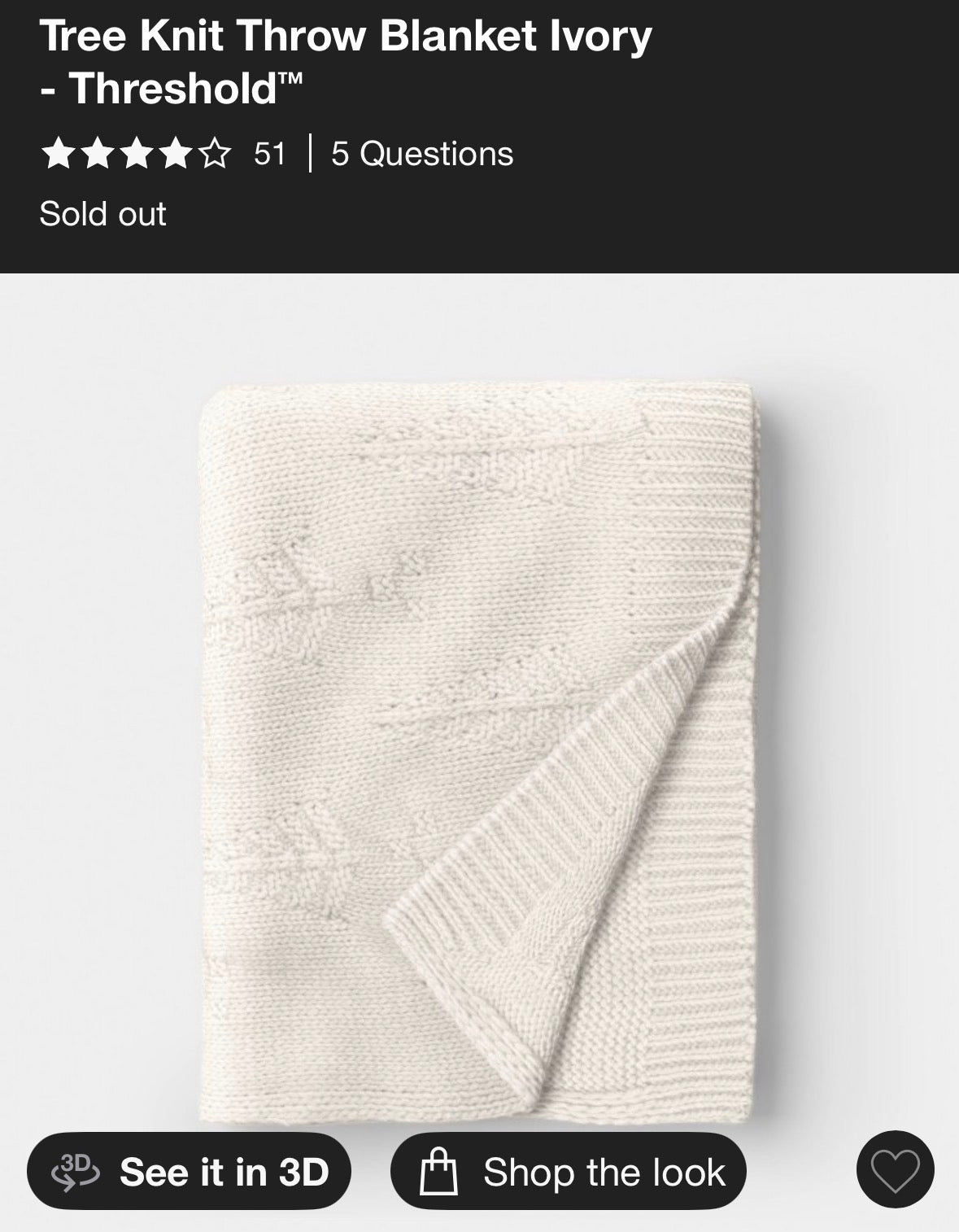 Threshold 50”x60” Tree Knit Throw Blanket, New