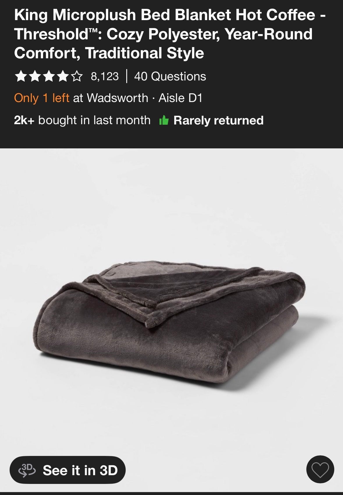 Threshold King Microplush Bed Blanket, New