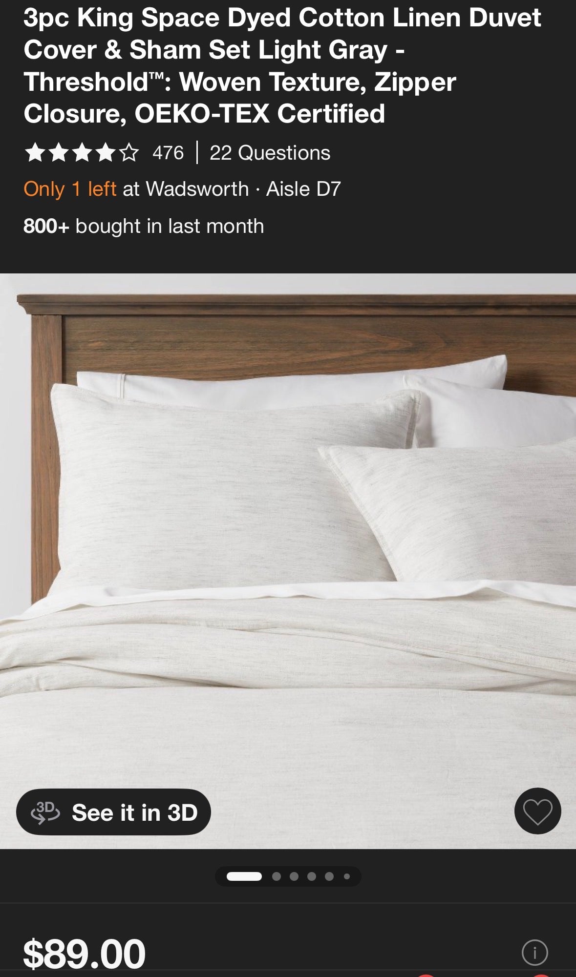 Threshold King Space Dyed Cotton Linen Duvet Set, New