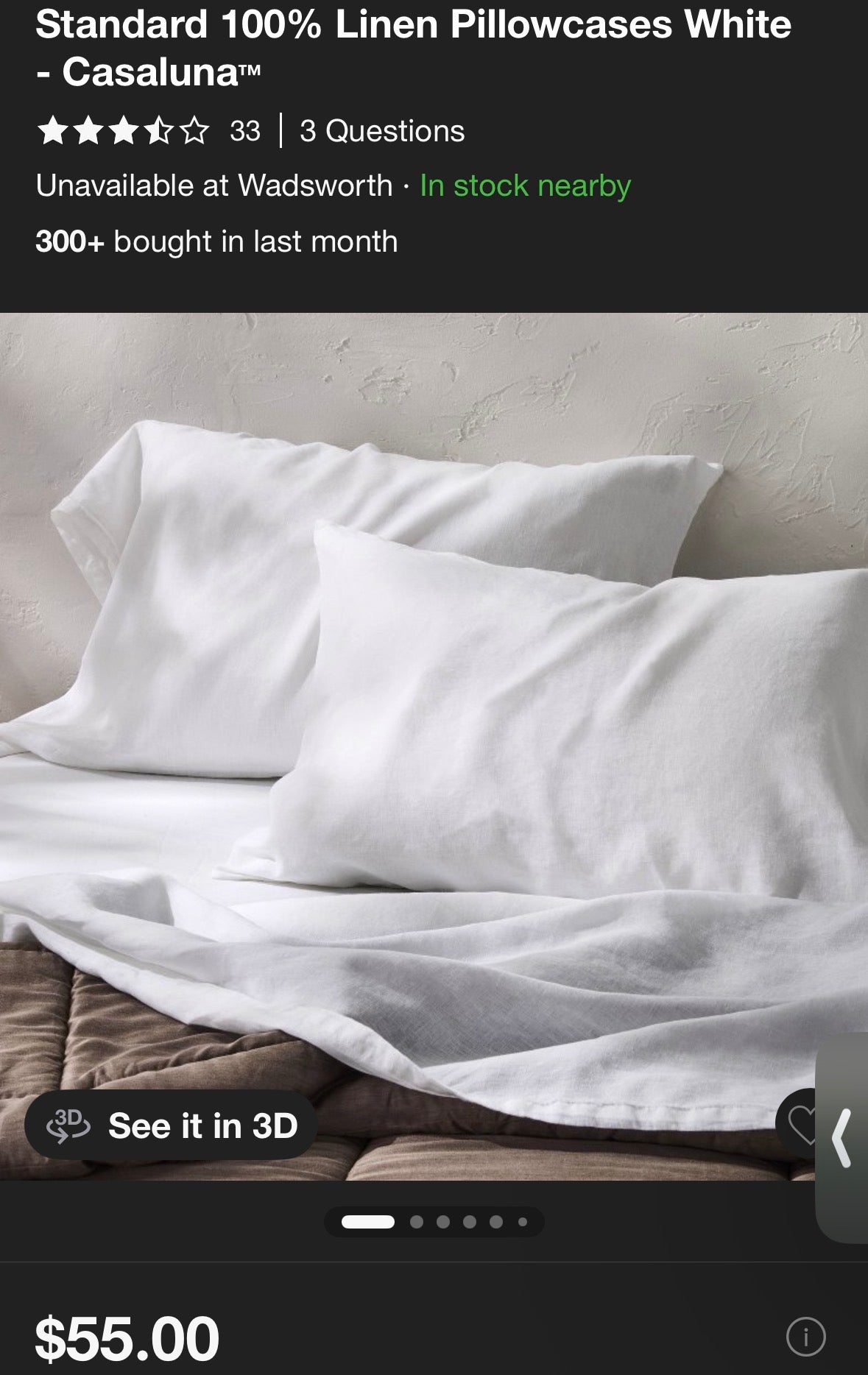 Casaluna Standard 100% Linen Pillowcase Set, New