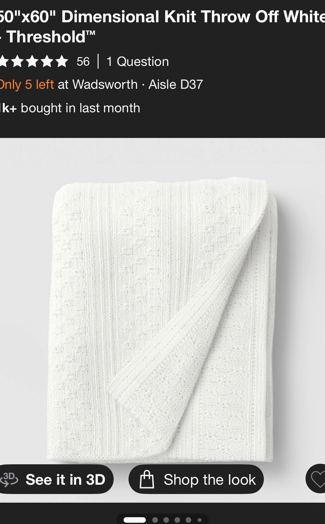 Threshold 50”x60” Dimensional Knit Throw Blanket, New