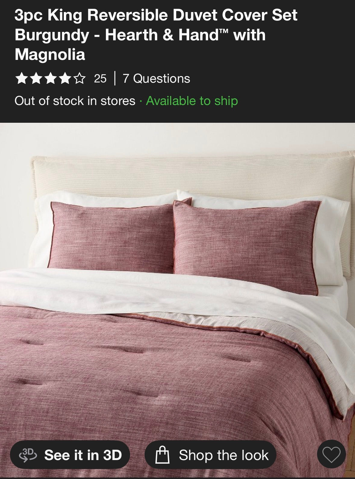 Hearth & Hand King Reversible Duvet Set, New