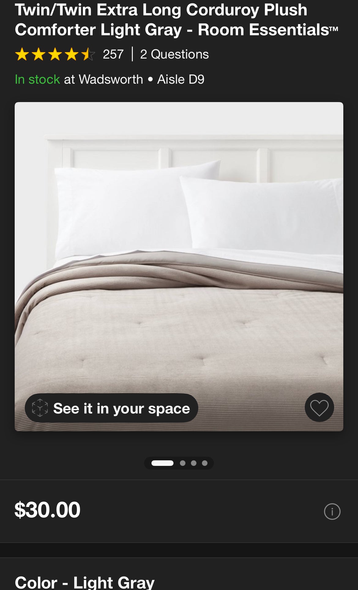 Room Essentials Twin/XL Twin Corduroy Plush Comforter, New