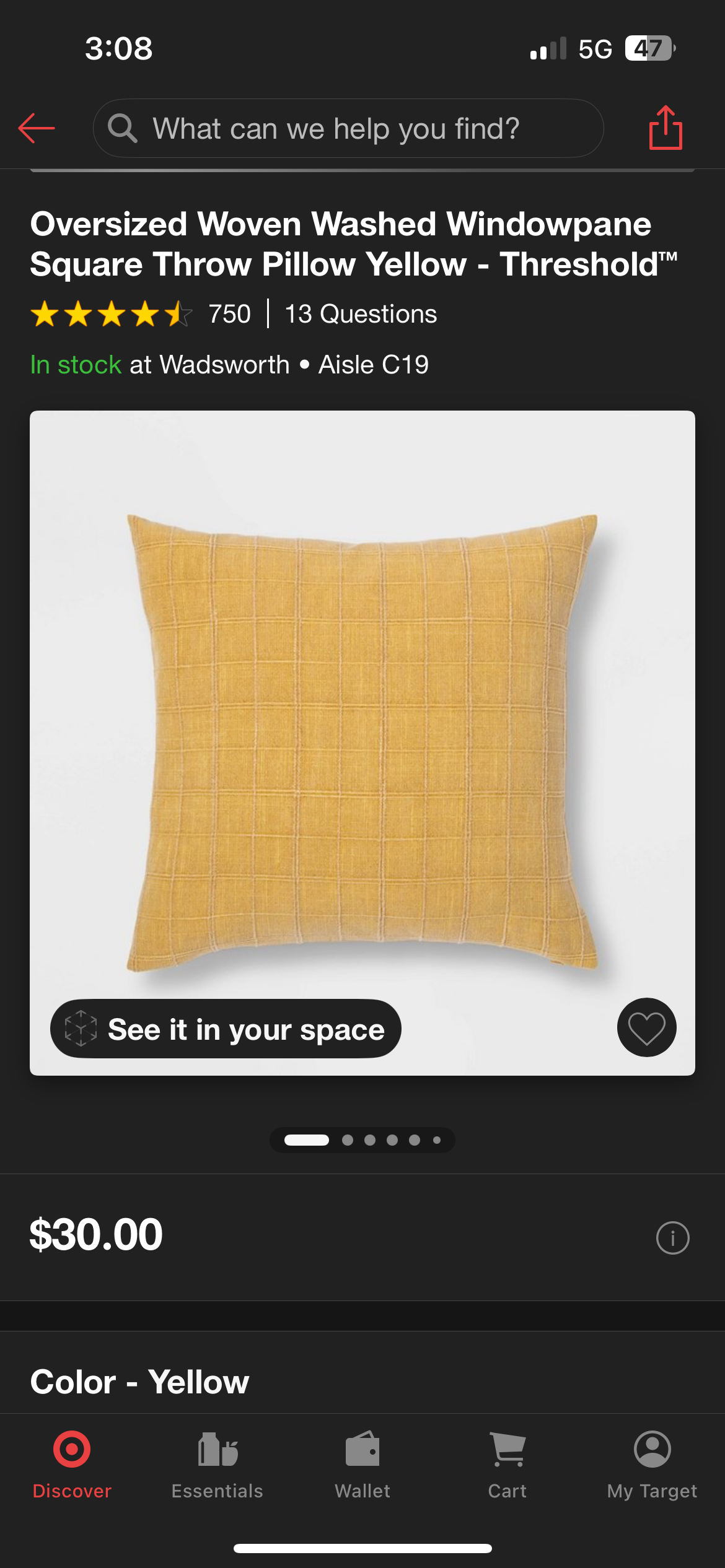 Threshold 24"x24" Oversized Woven Windowpane Throw Pillow, New