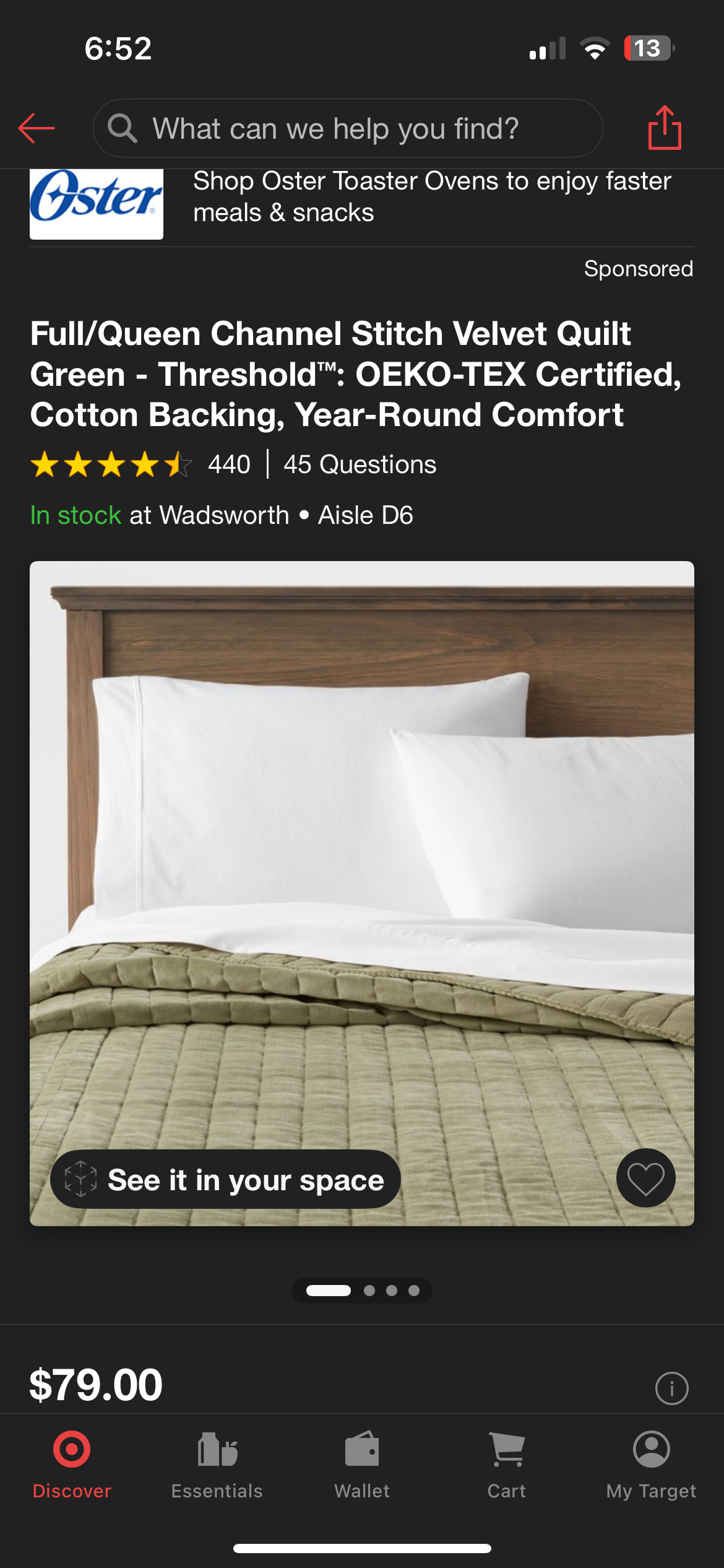 Threshold Full/Queen Channel Stitch Velvet Quilt, New