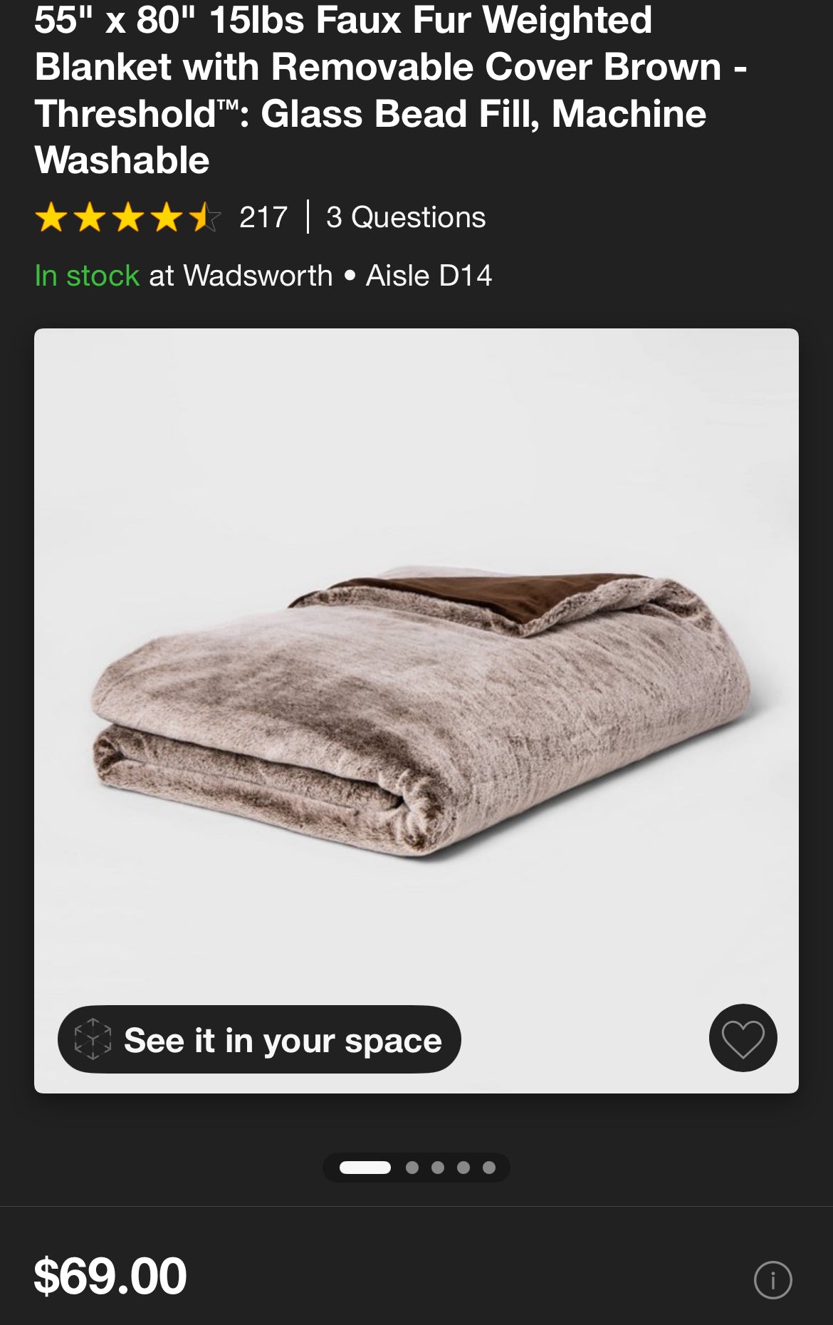 Threshold 55"x80" 15 lbs Faux Fur Weighted Blanket, New