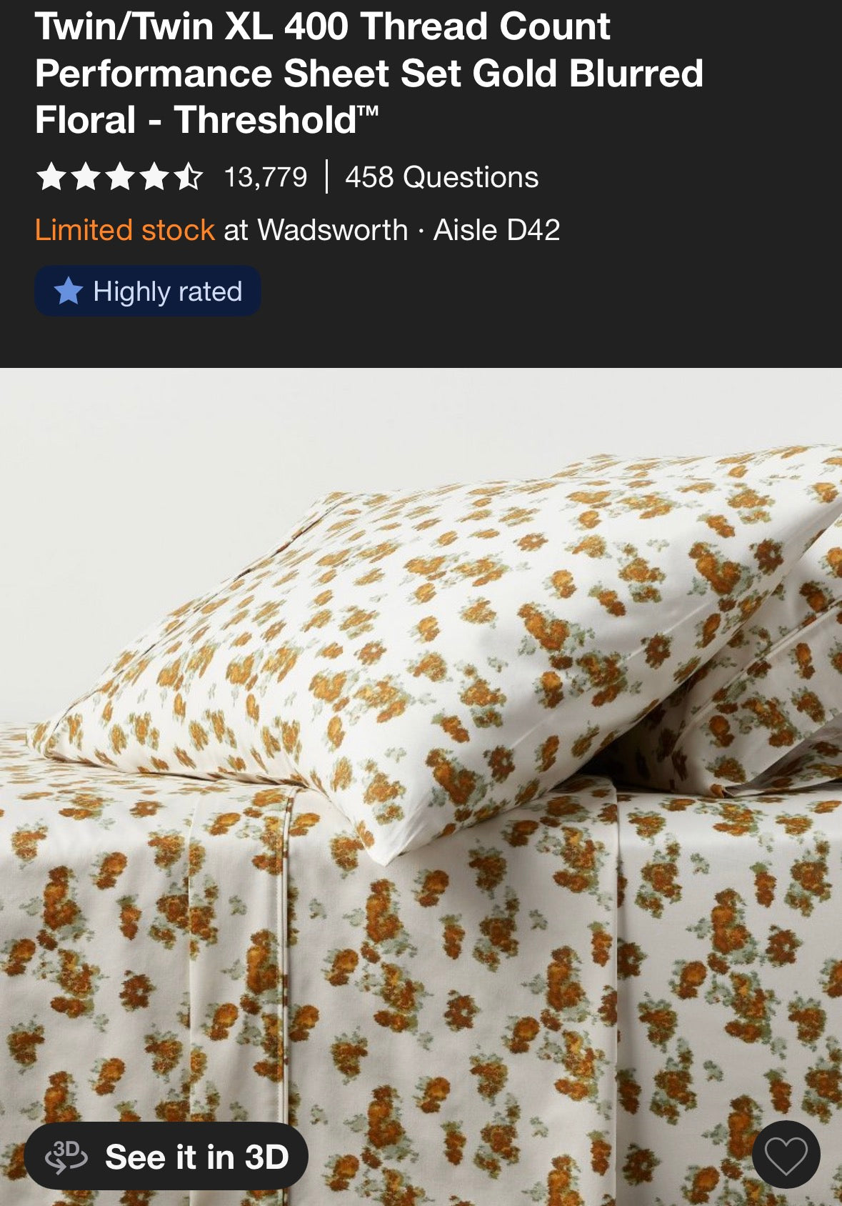 Threshold Twin/XL Twin Printed Performance Sheet Set, New
