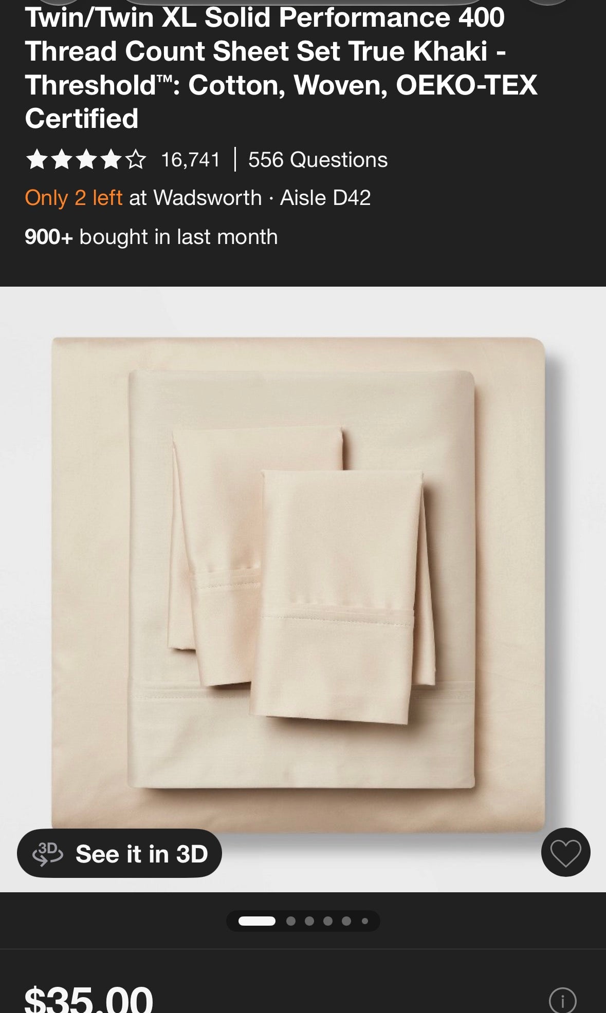 Threshold Twin/XL Twin Solid Performance Sheet Set, New