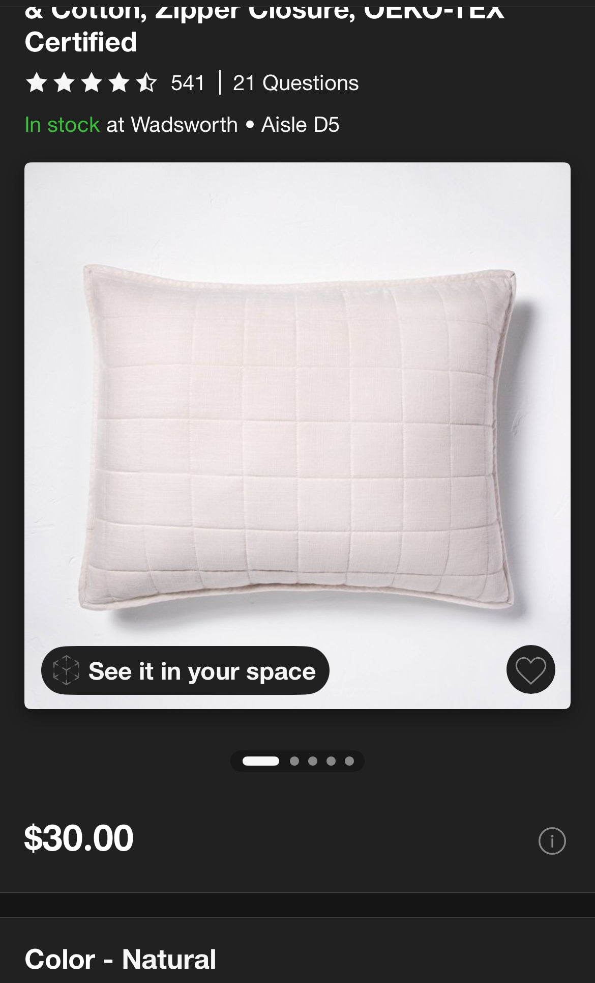 Casaluna Standard Heavyweight Linen Blend Quilt Pillow Sham, New