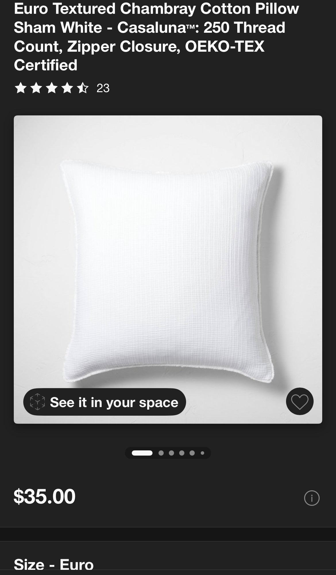 Casaluna Euro Textured Chambray Cotton Pillow Sham, New