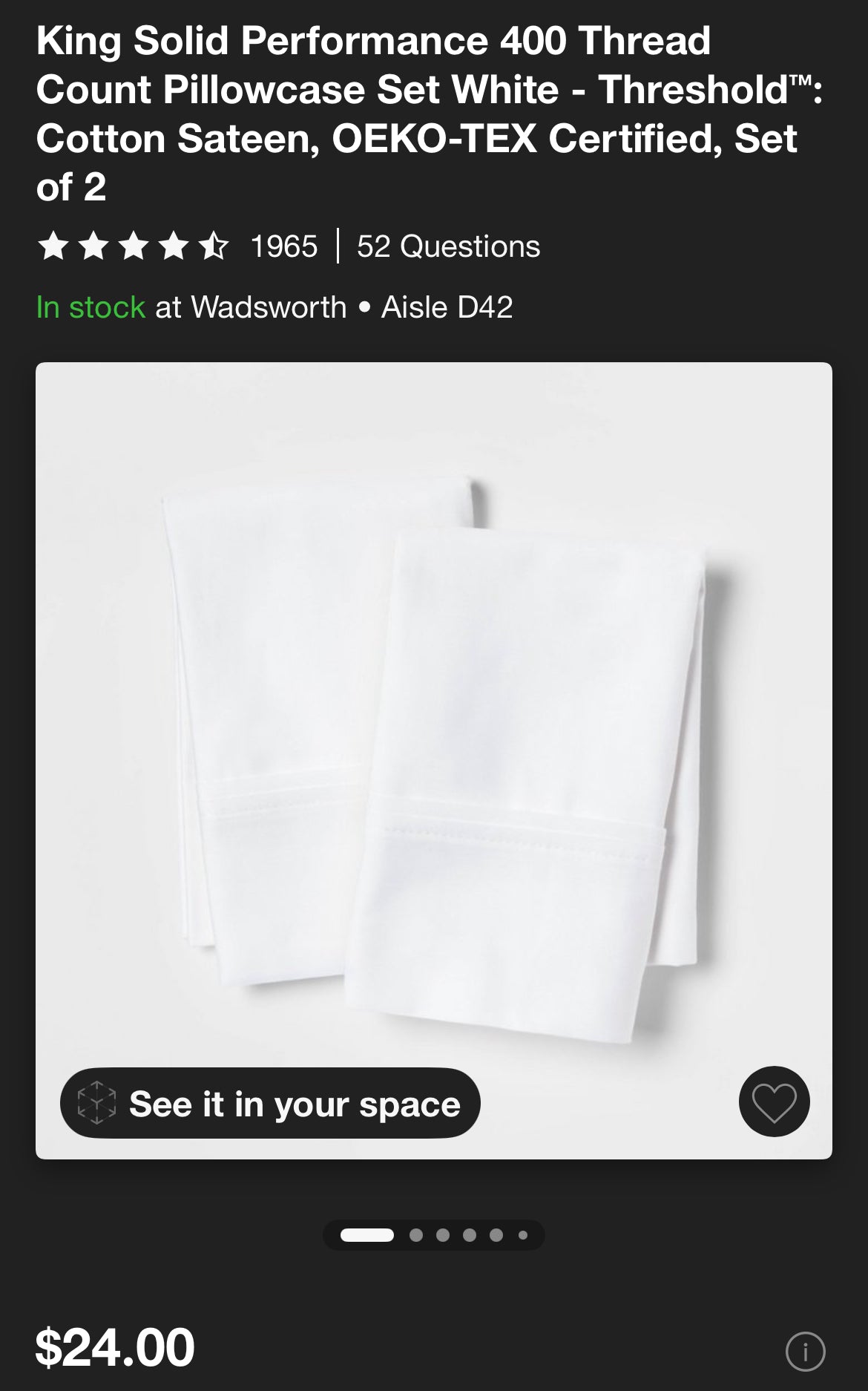 Threshold King Performance Pillowcase Set, New