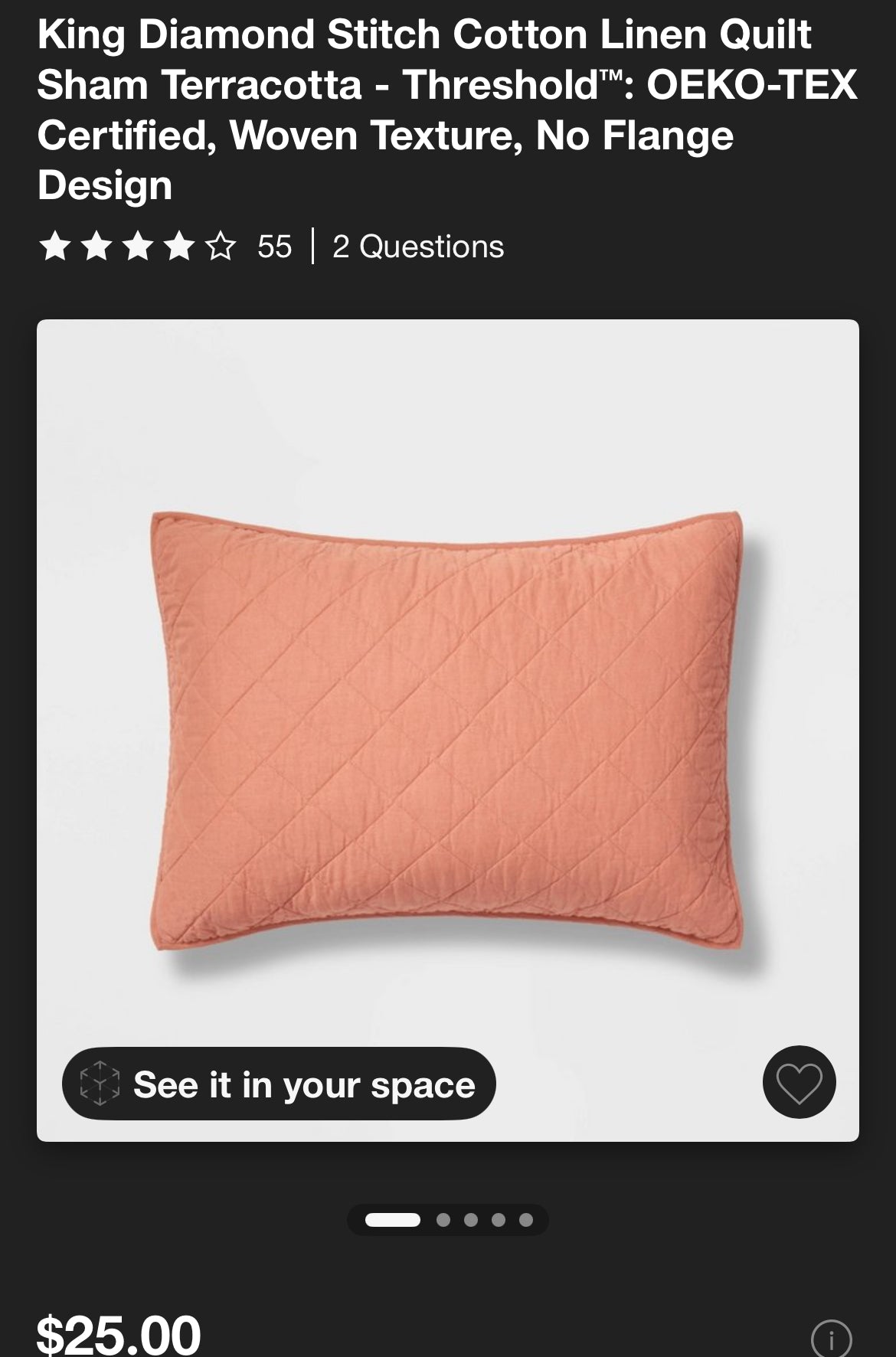 Threshold King Diamond Stitch Cotton Linen Pillow Sham, New