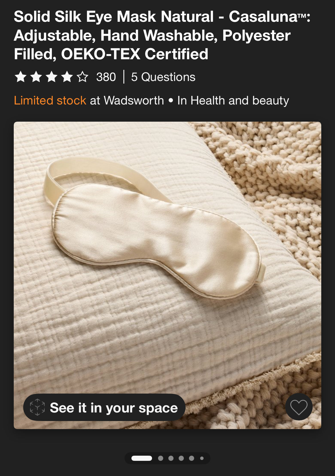 Casaluna Solid Silk Sleep Eye Mask, New
