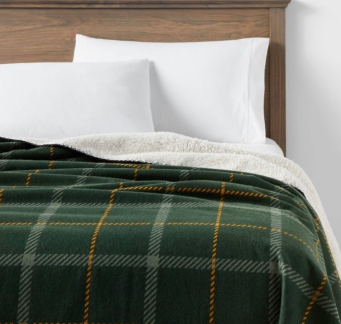 Threshold Full/Queen Flannel & Faux Sherpa Blanket, New