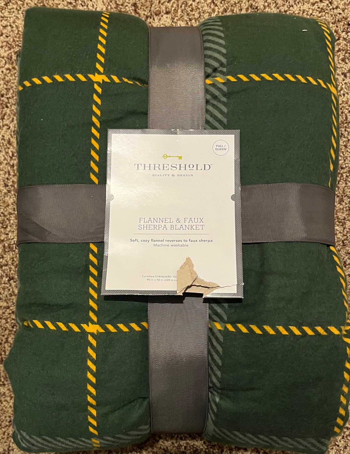 Threshold Full/Queen Flannel & Faux Sherpa Blanket, New