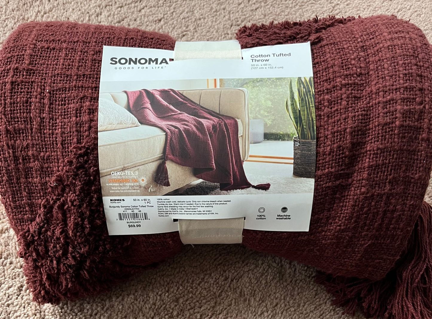 Sonoma 50"x60" 100% Cotton Tufted Throw Blanket, New
