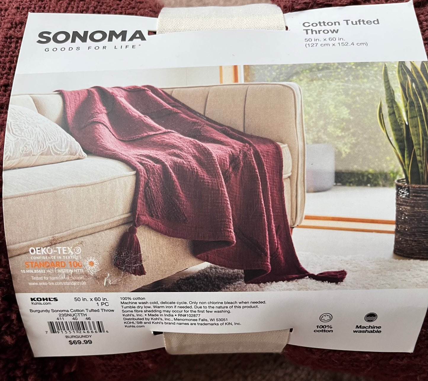 Sonoma 50"x60" 100% Cotton Tufted Throw Blanket, New