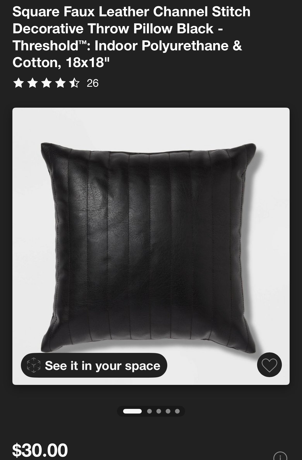 Threshold 18"x18" Square Faux Leather Throw Pillow, New