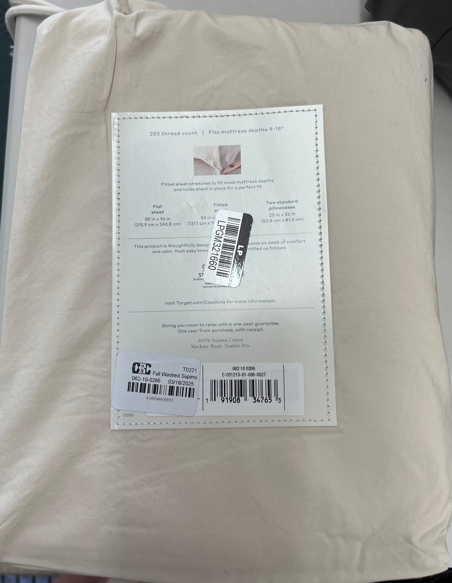 Casaluna Full Supima Percale Sheet Set, New