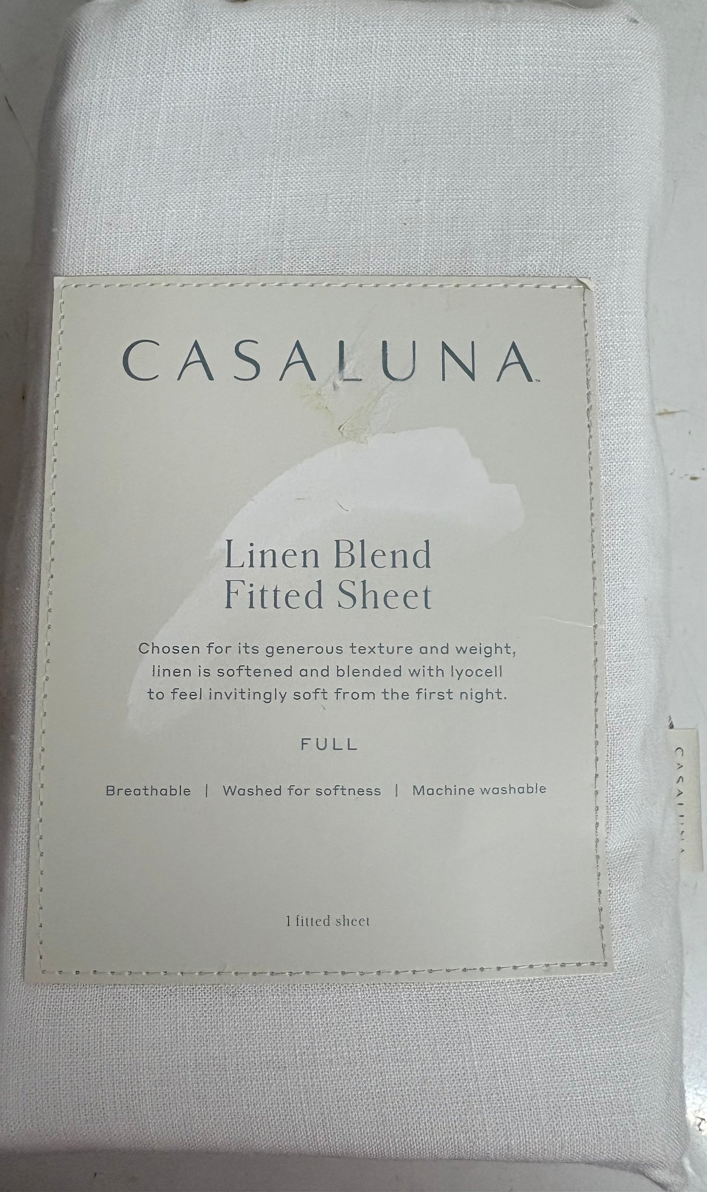 Casaluna Full Linen Blend Fitted Sheet, New