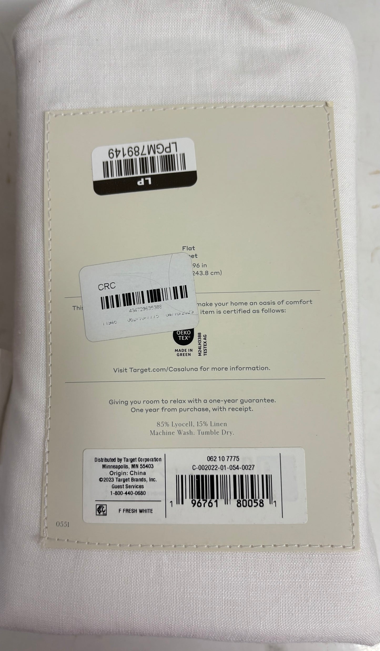 Casaluna Full Linen Blend Flat Sheet, New