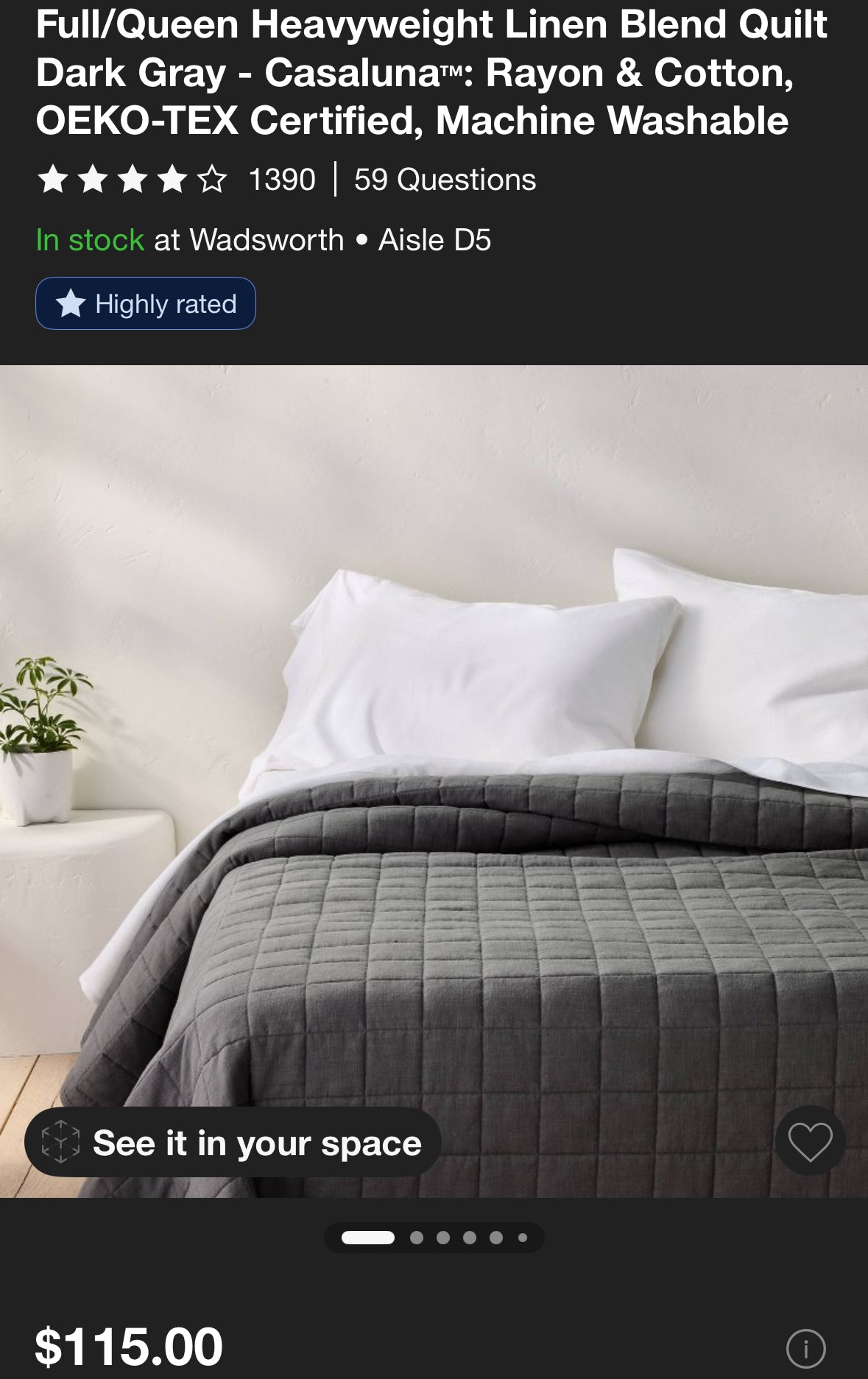 Casaluna Full/Queen Heavyweight Linen Blend Quilt, New
