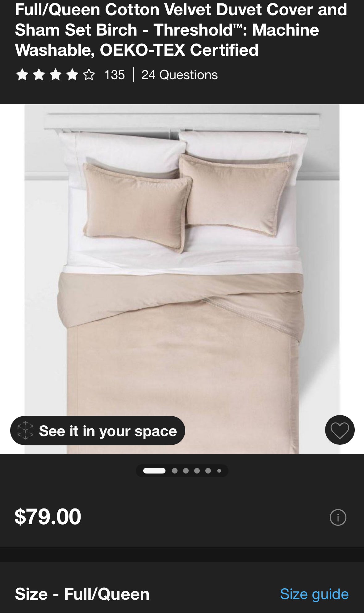 Threshold Full/Queen Cotton Velvet Duvet Set, New