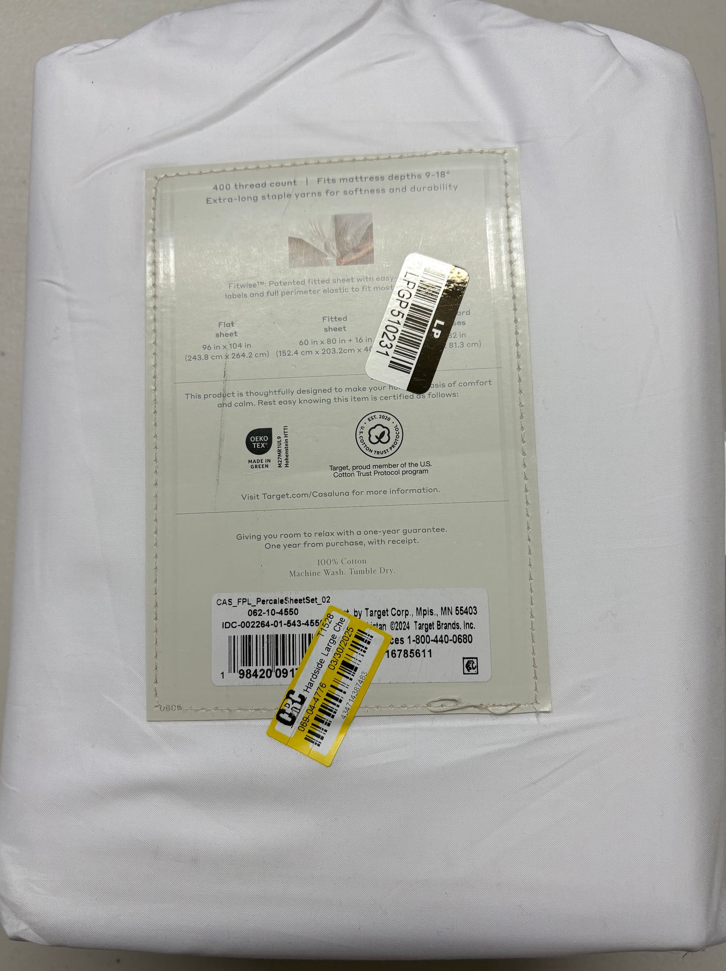 Casaluna Queen Premium Cotton Percale Sheet Set, New