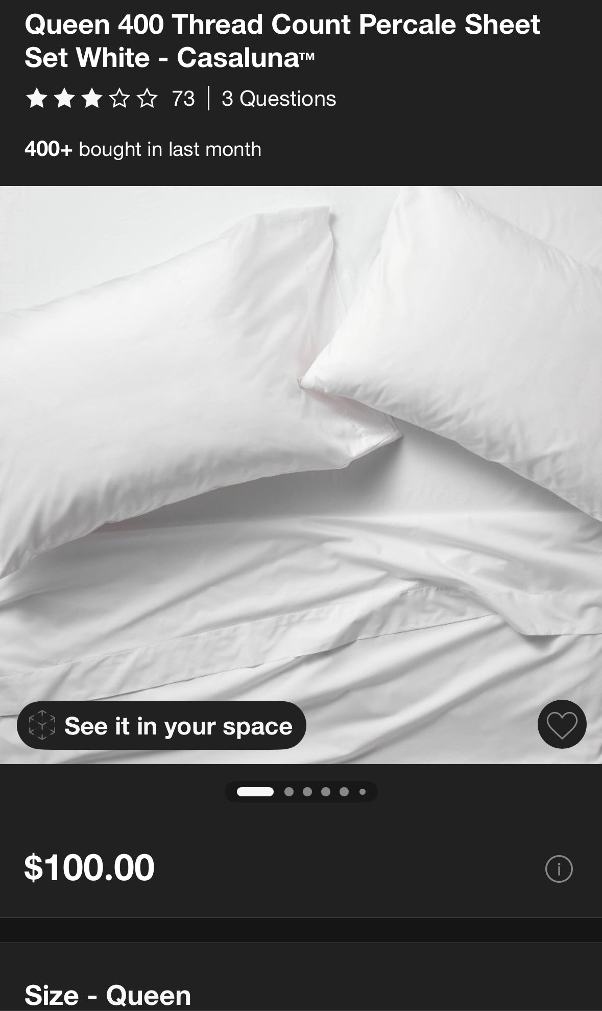 Casaluna Queen Premium Cotton Percale Sheet Set, New