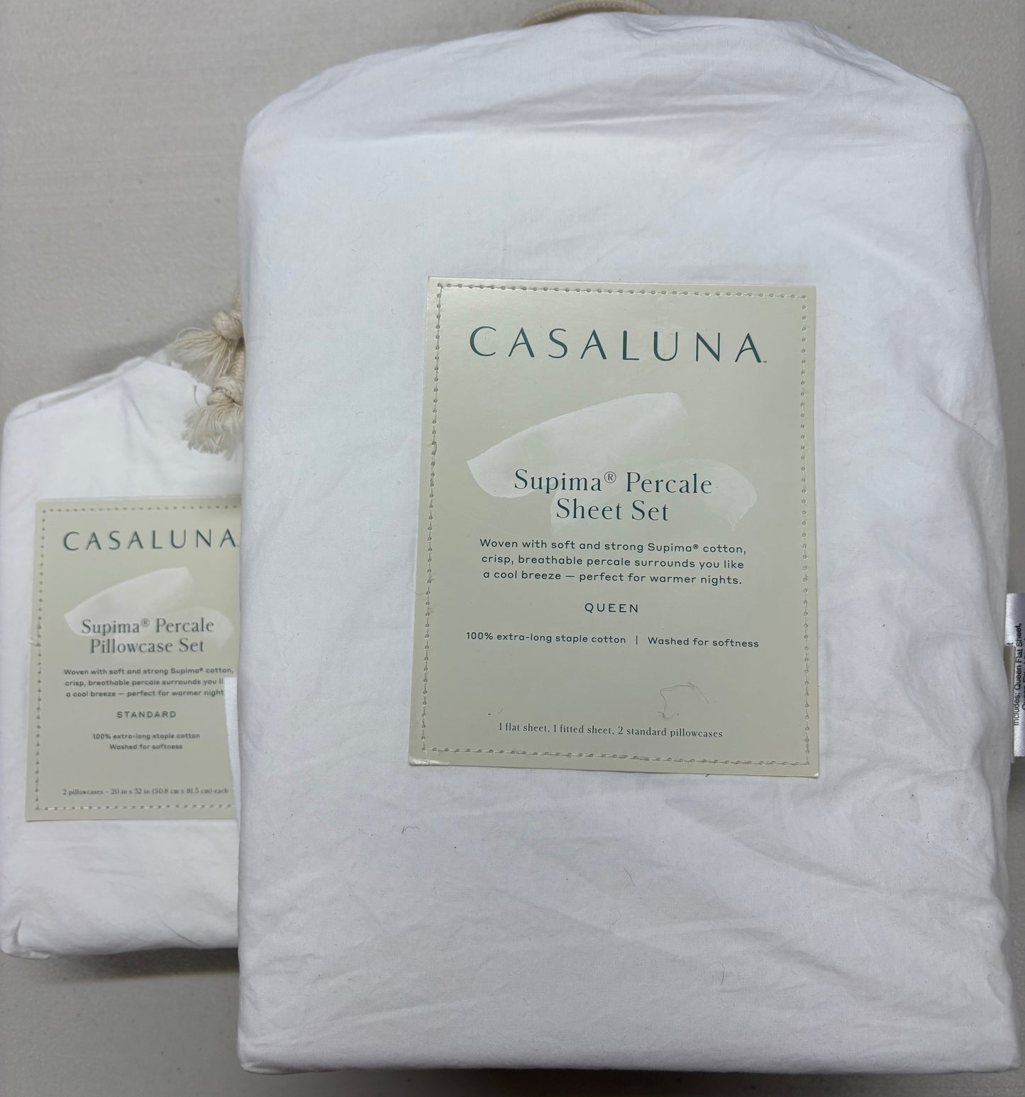 Casaluna Queen Supima Percale Cotton Sheet & Pillowcase Sets Bundle, New