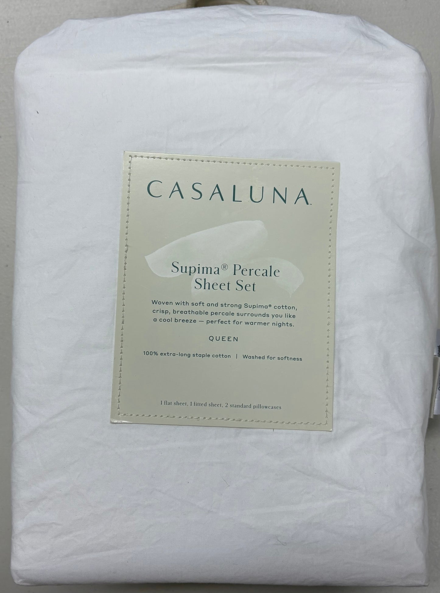 Casaluna Queen Supima Percale Cotton Sheet & Pillowcase Sets Bundle, New