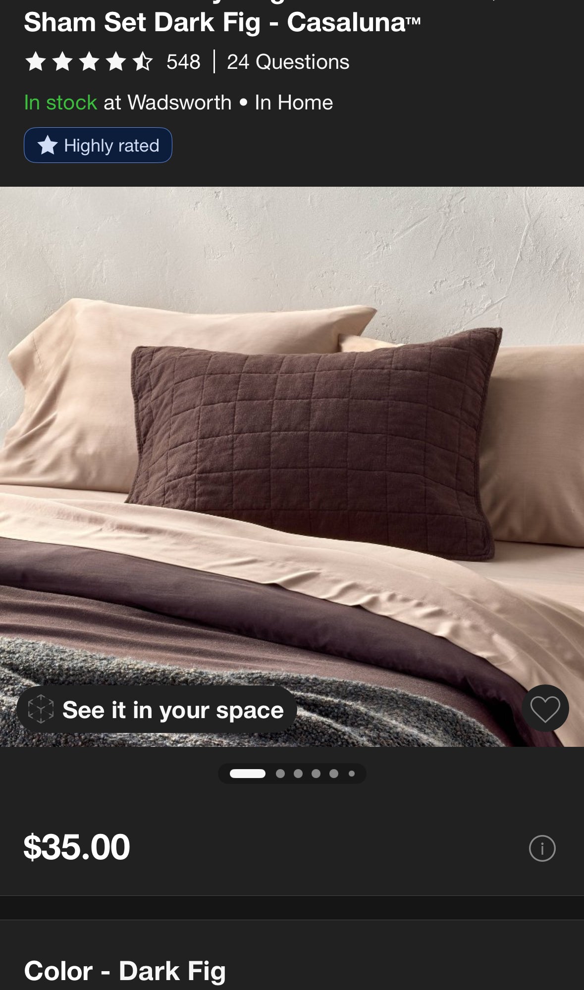Casaluna Standard Heavyweight Linen Blend Quilted Sham Set, New