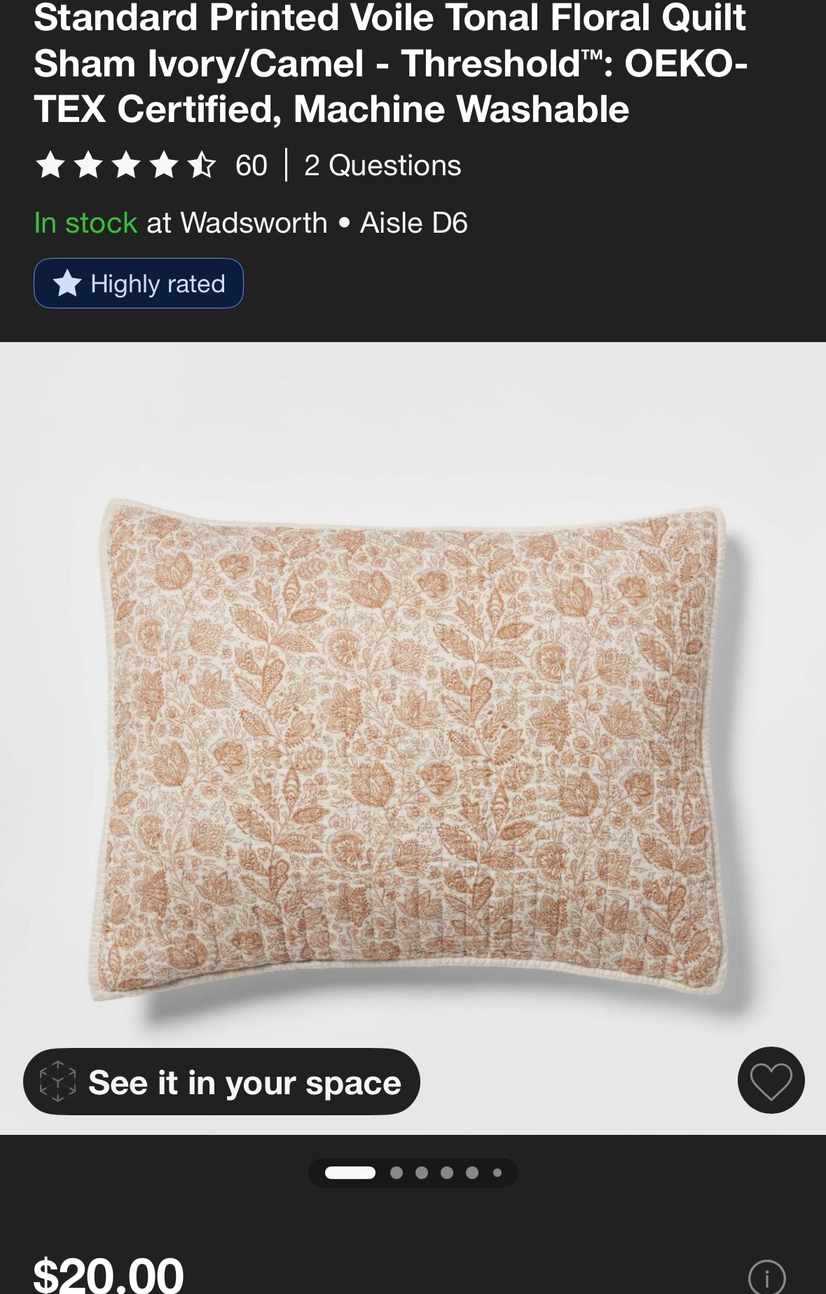 Threshold Standard Floral Cotton Voile Pillow Sham Set, New