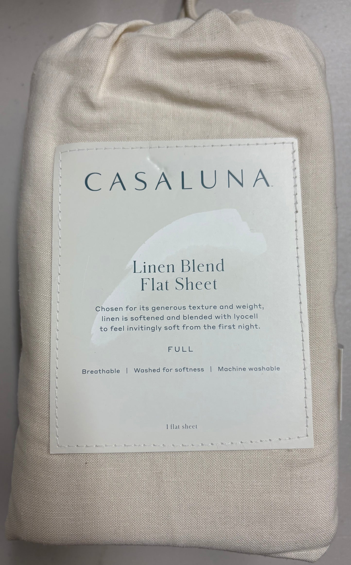 Casaluna Full Linen Blend Flat Sheet, New