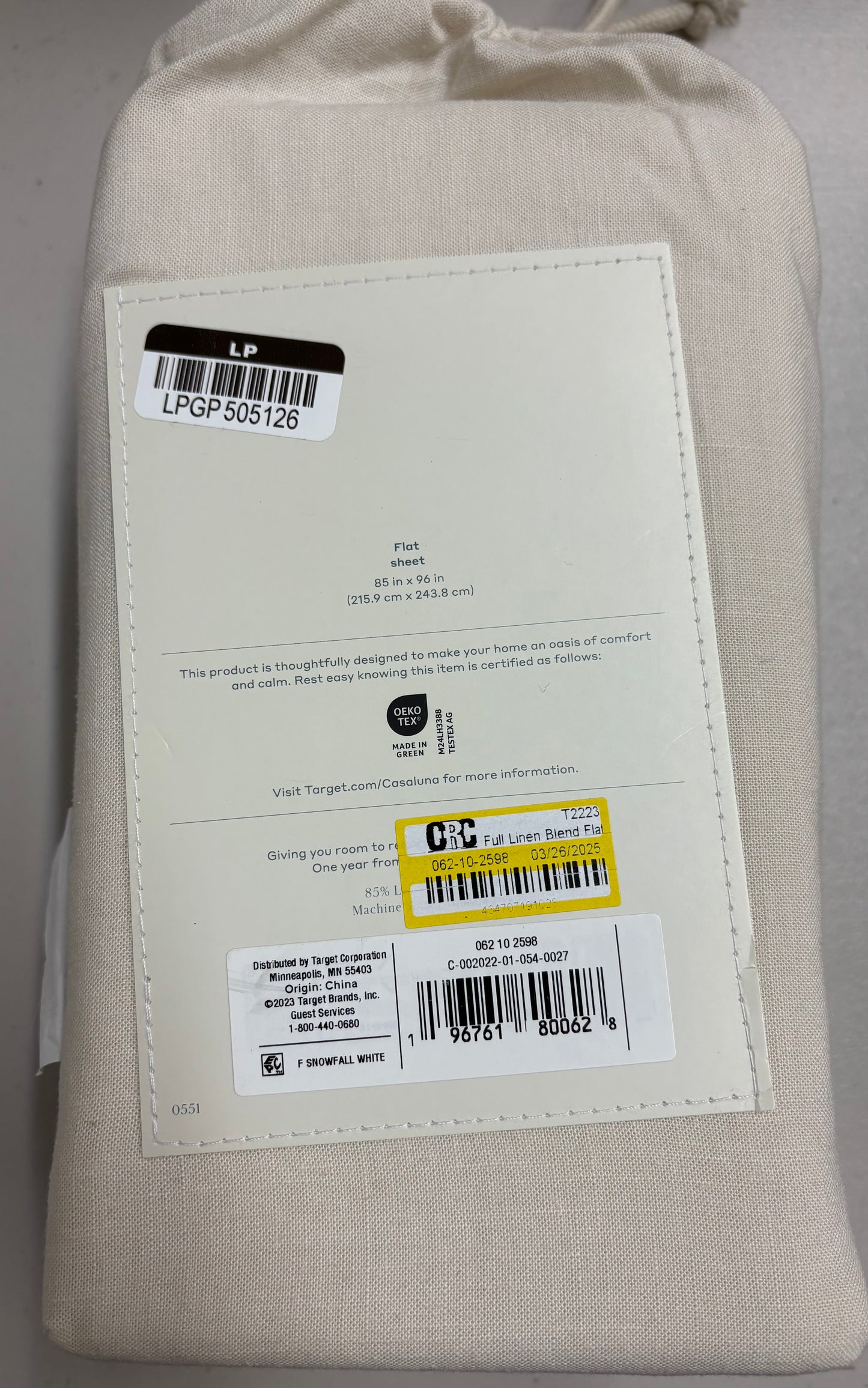 Casaluna Full Linen Blend Flat Sheet, New